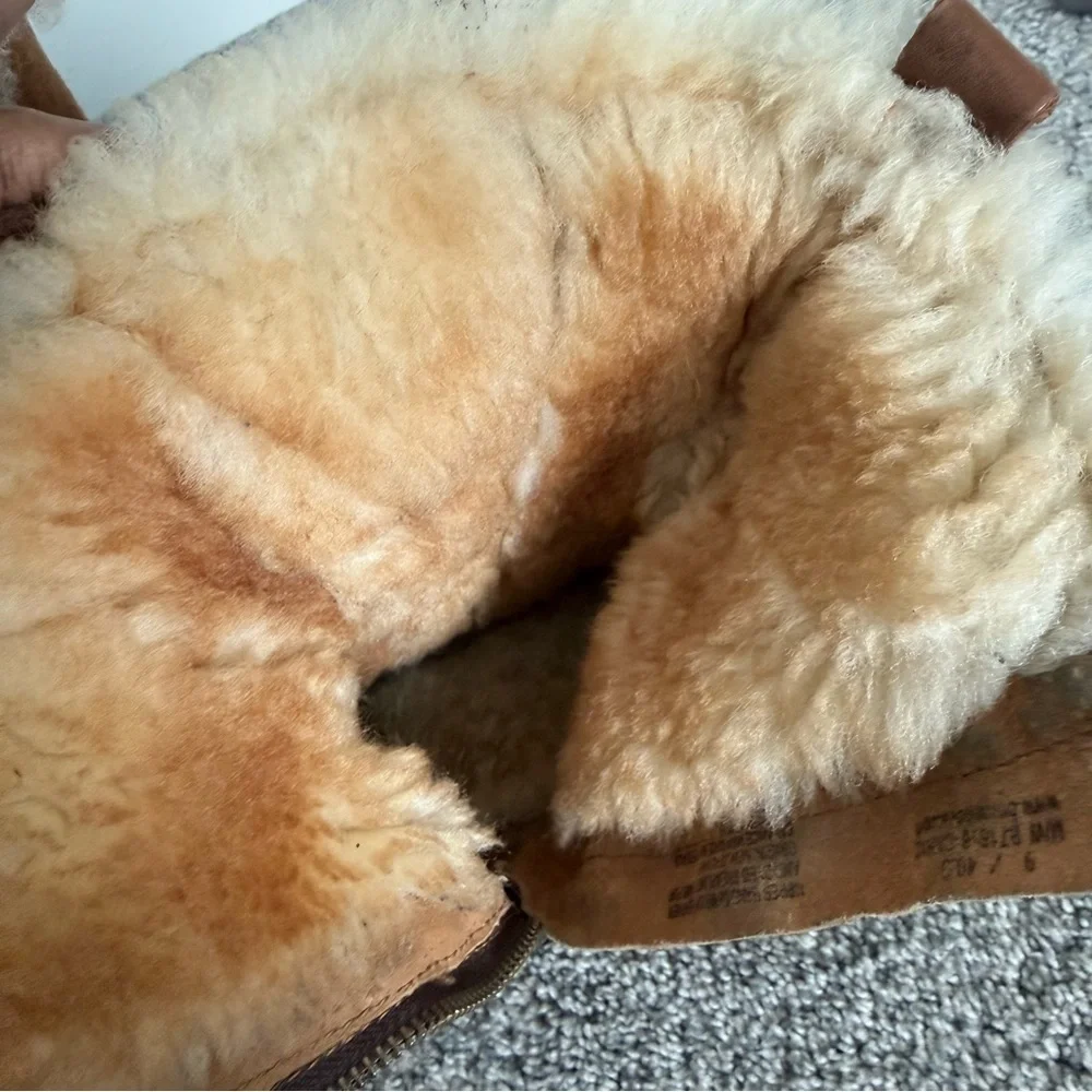 Born Masa Brown Leather Boots Shearling Lining Lamb Fur Comfort SideZip Women 9